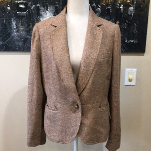 Talbots Plus Size Wool Blend Tan Tweed One Button 3 Pocket Blazer Jacket-16 - Picture 1 of 15